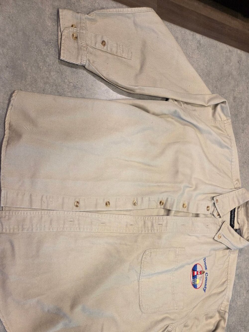 Door County, WI - Woodbridge Men's S Beige Cotton Twill Button-Down Long Sleeve